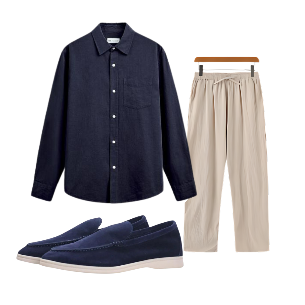 Old Money Men's Blue Set - 3 Pieces: Shirt, Pants, and Loafers